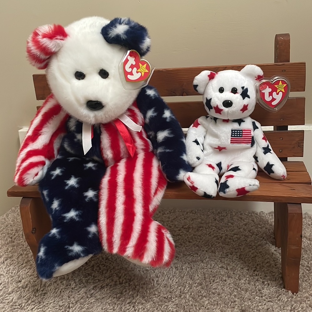 💙1999 Beanie Buddy Spangle 🇺🇸 & baby Glory 1997